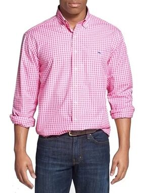Vineyard Vines Classic Fit Tucker Shirt 100% Cotton Pink Gingham Check NWOT